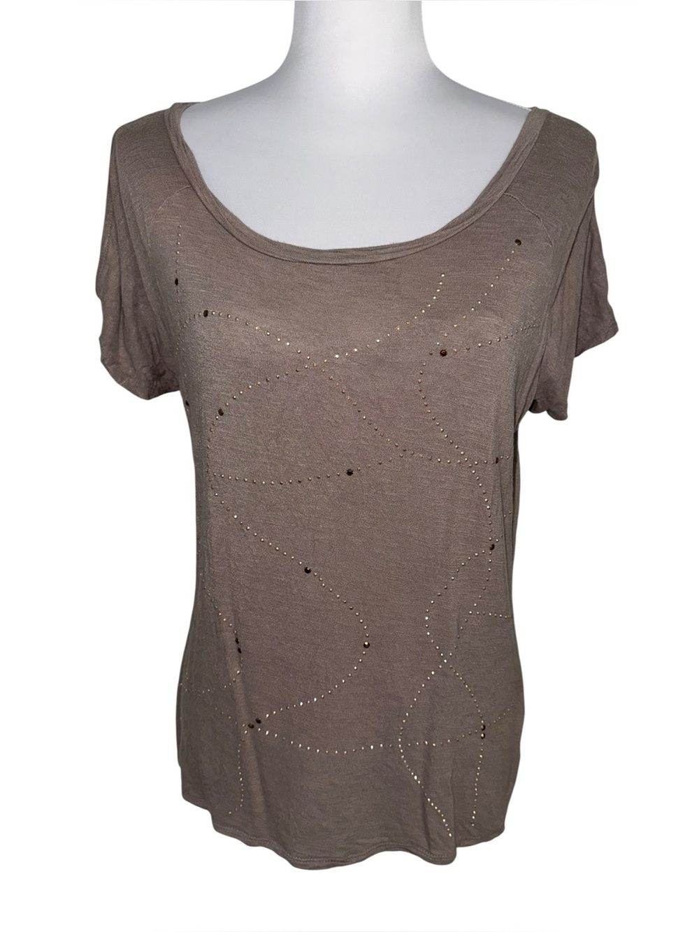 Apt 9 Womens Small Taupe Cold Shoulder Studded Rayon Top‎ Y2K Casual Tee
